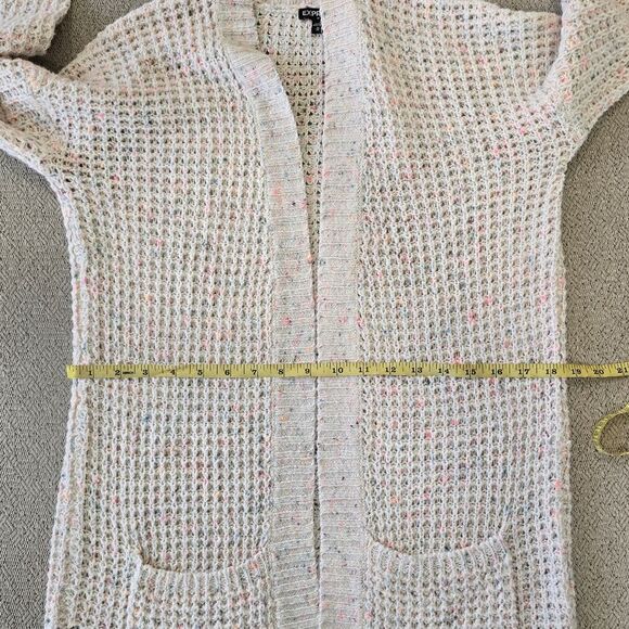 Express Factory Cream Pale Pink Colorful Speckles Open Waffle Cardigan - Medium - Picture 8 of 13